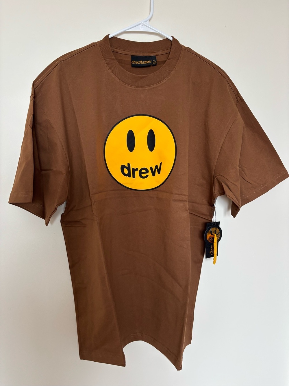 NWT drew house Brown Tee with Yellow Smiley Logo size L